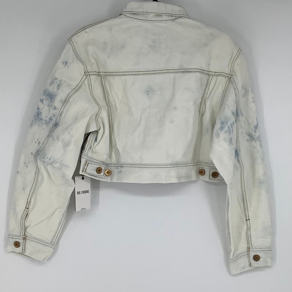 NEW! RE/DONE Size Medium Cropped Denim Trucker Jacket Sunbleach $385 msrp I9-5 - Picture 3 of 9